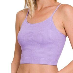 Women's Size S/M Zenana Ribbed Seamless Cropped Cami, Washed Lavender, Like New